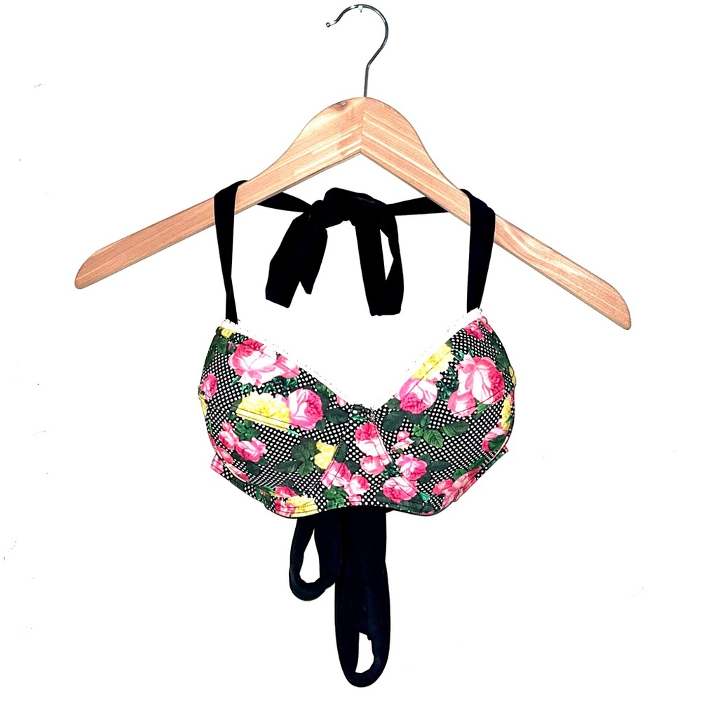 Floral & polka dot bikini swim top